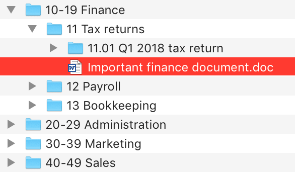 Finder window showing file incorrectly stored in the folder 11 Tax returns