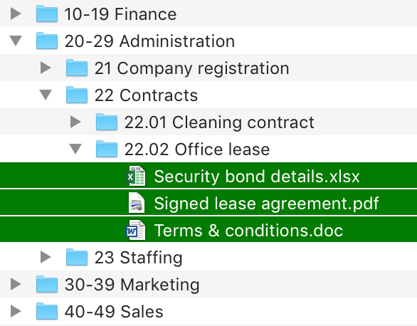 Finder window showing files stored in the folder 22.02 Office lease